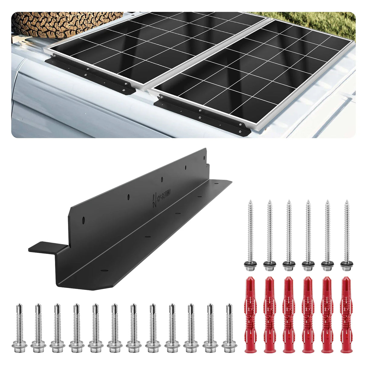 Black long Z solar panel brackets installed along a framed panel edge
