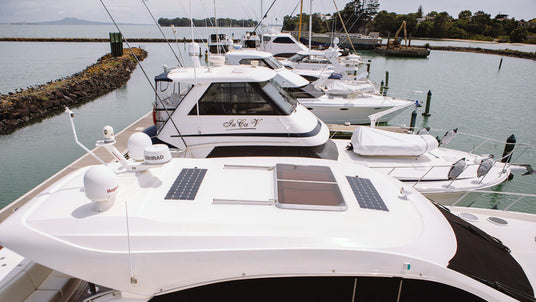 flexible solar panels installed on yacht roof for marine power generation