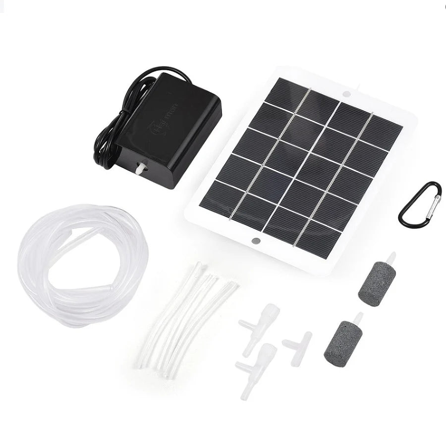 3W solar aerator kit with white panel, black pump and two air stones
