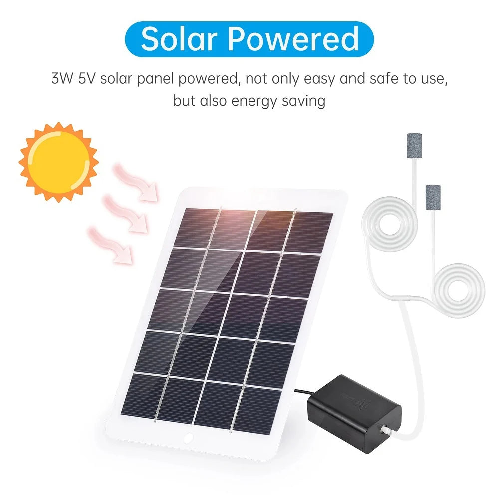 3W 5V solar panel powering a two-stone air pump