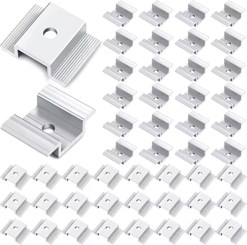 48-piece bulk pack of silver solar panel mid clamps