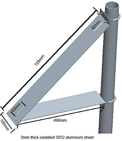 Dimension diagram of an adjustable solar panel pole mount bracket made from 3 mm aluminum sheet for small solar panel installation.