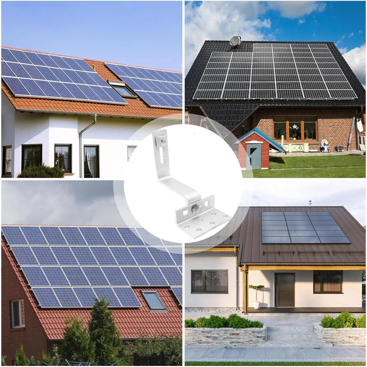 Solar panel roof hook applications on several tiled-roof photovoltaic arrays