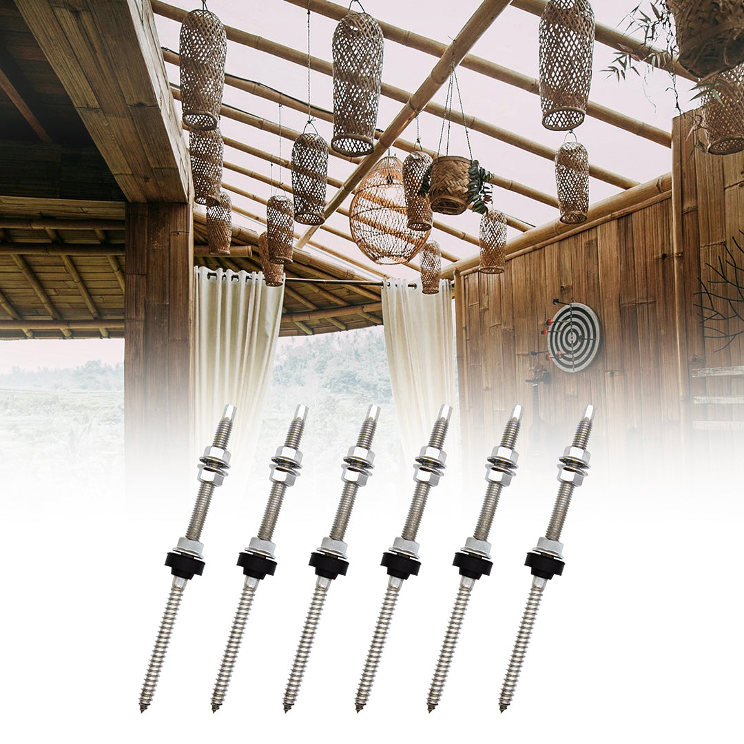 SUS304 200 mm solar hanger bolts with M10 nuts and EPDM seals for wooden beam and flat surface mounting.