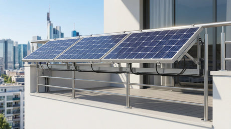 Balcony solar panels installed on an apartment railing