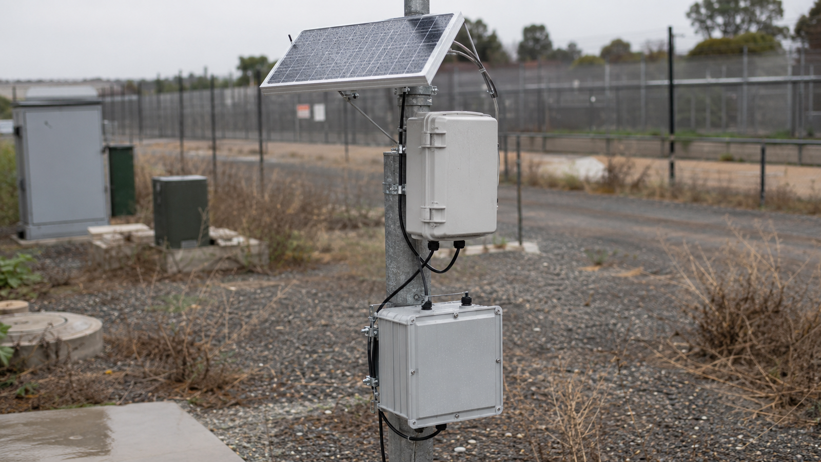 Solar powered remote monitoring station with an enclosed battery system