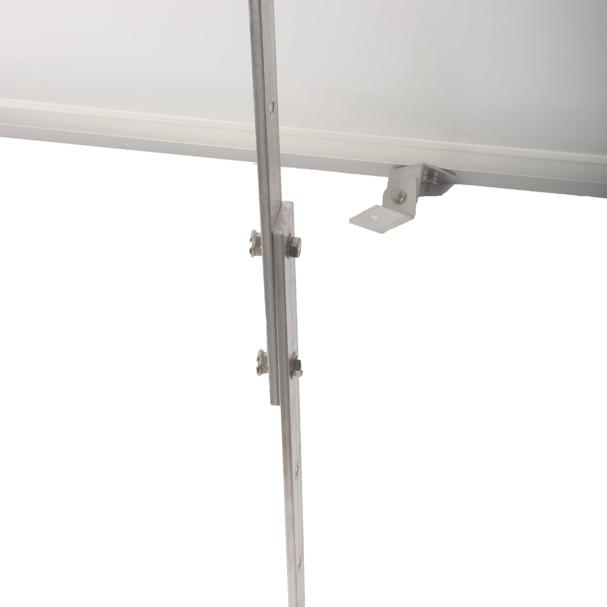 Detailed close up of solar panel mounting bracket and frame assembly