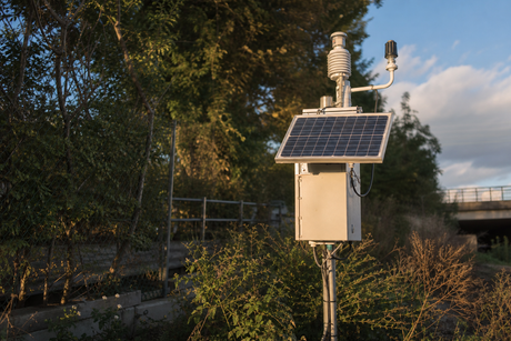 Compact solar panel powering a generic outdoor environmental monitoring station