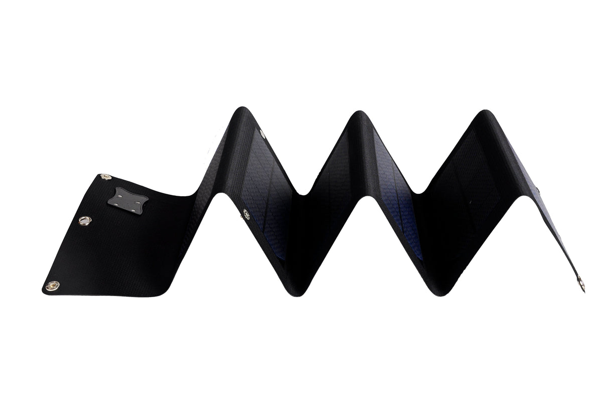 Foldable solar panel with sewn fabric pockets, the format the OEM line started from