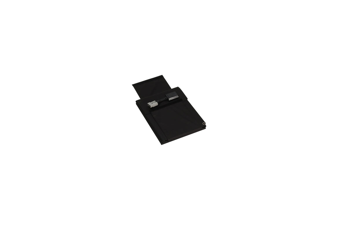 Folded portable black solar charger with attached connector cable