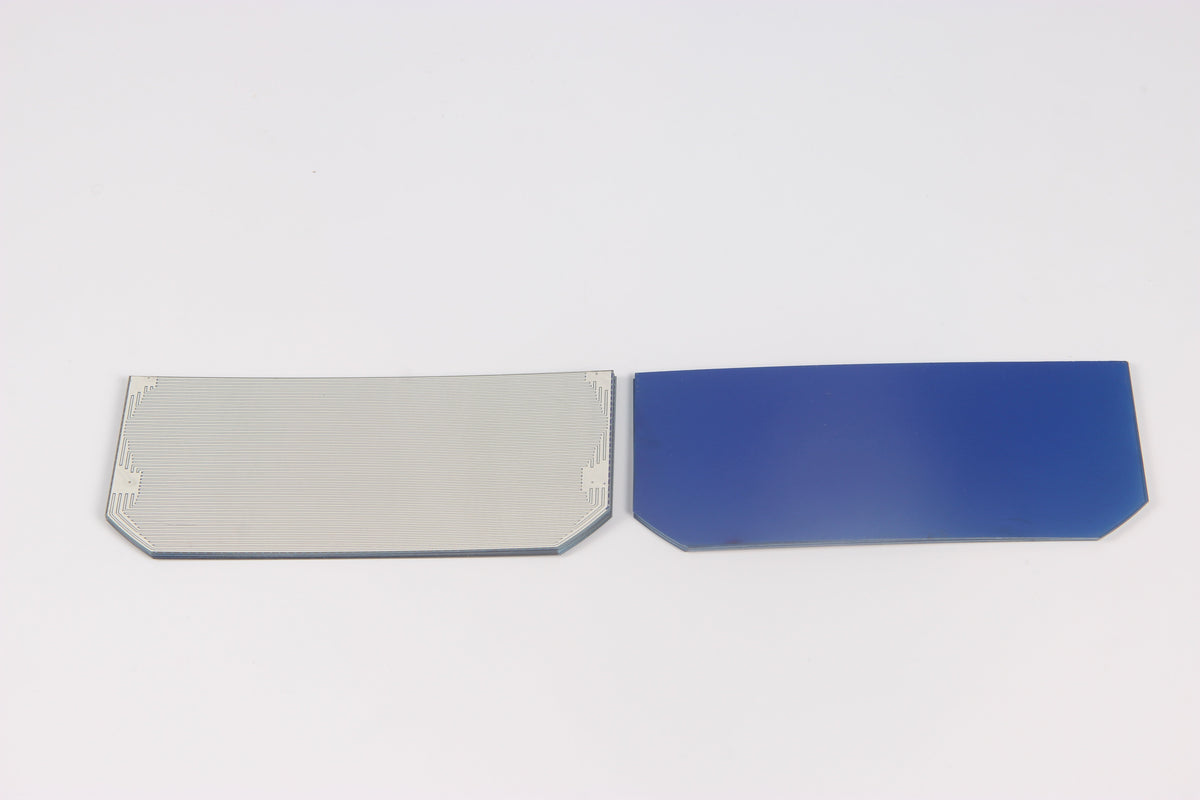 Front and back side of cut solar cell pieces