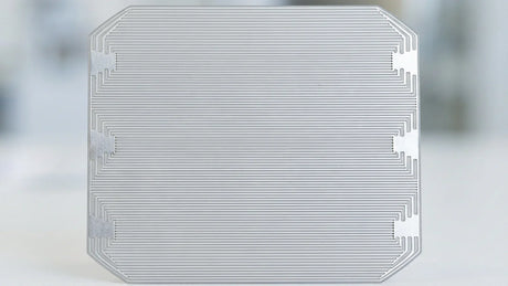 Close-up of IBC back-contact solar cell rear electrode layout for sourcing verification