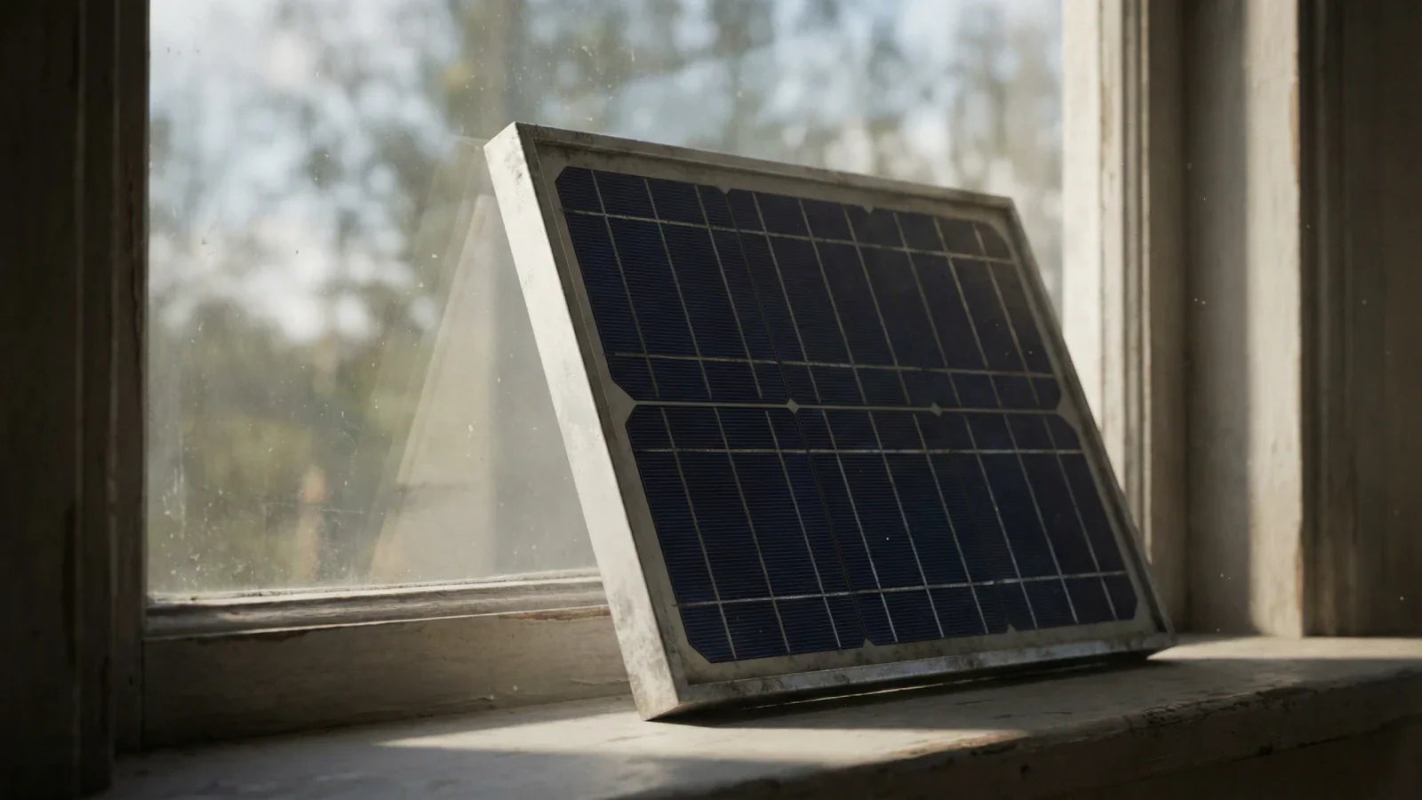 solar panel behind glass showing reflection and indoor angle losses