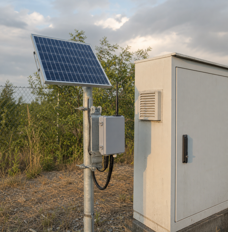 Solar panel powering a generic industrial cellular gateway in a remote field setting