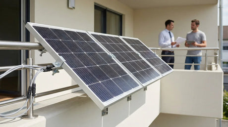 Landlord approving balcony solar panels installation on an apartment balcony