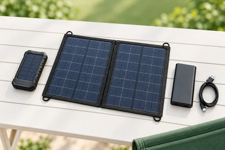 AI scenario illustration: small integrated solar bank beside a larger external panel and separate bank