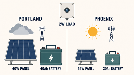 Climate-based sizing comparison for line-mounted sensor power systems.