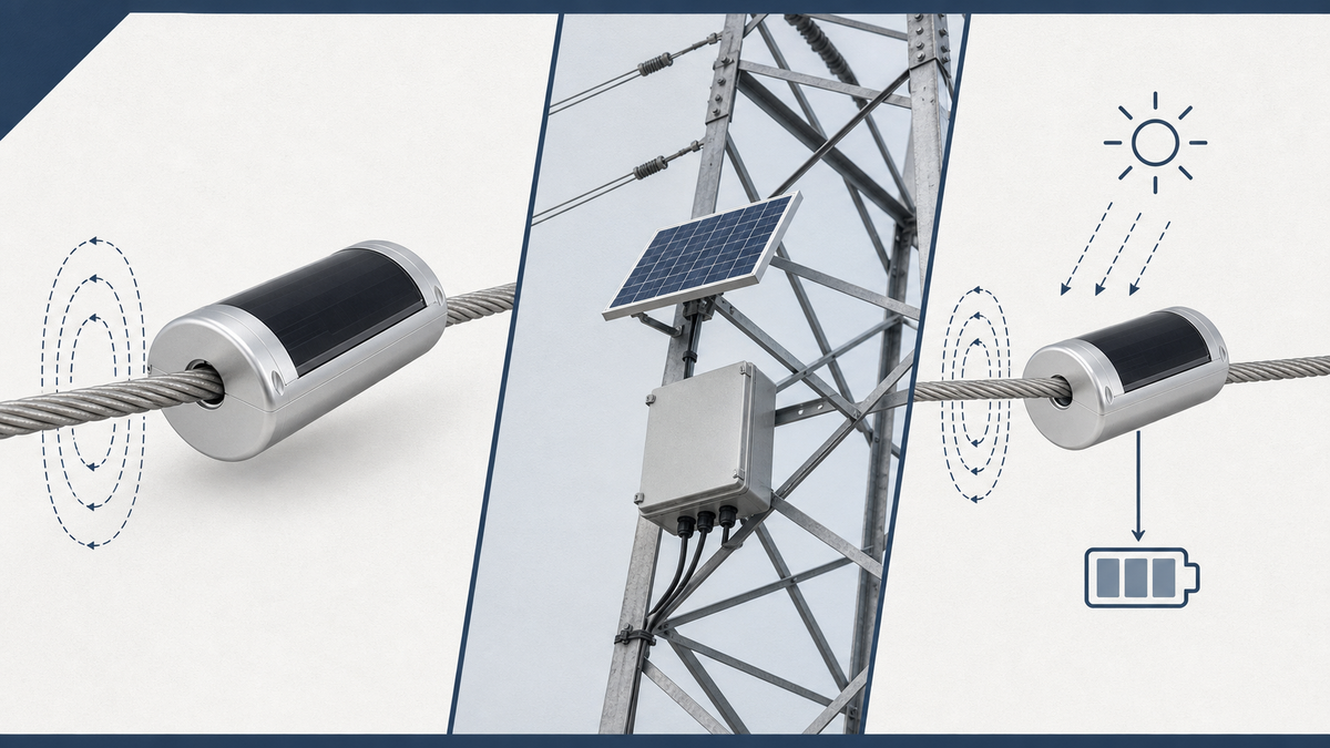 Exterior comparison of overhead line monitoring power architectures.