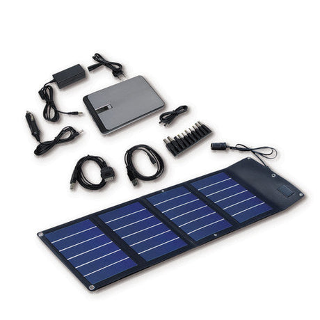 portable foldable solar charger kit with power bank and adapter cables