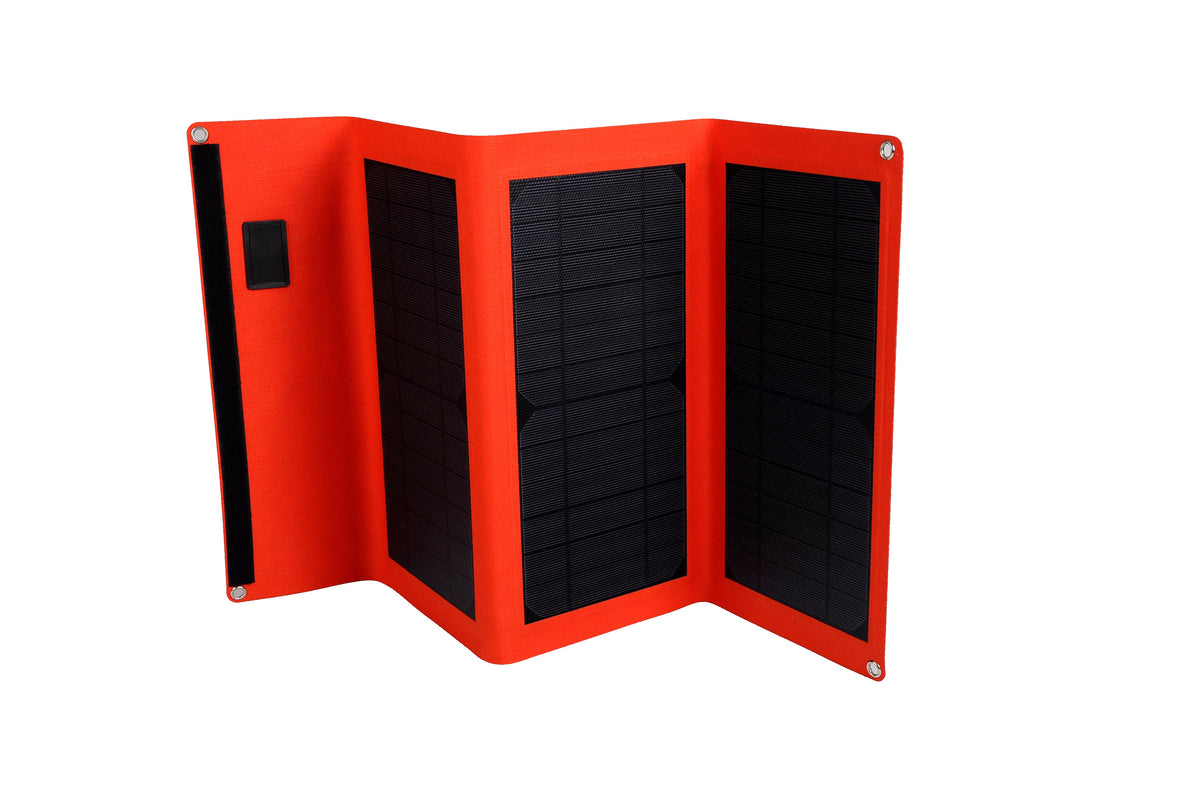 Portable orange foldable solar charger panel for outdoor power