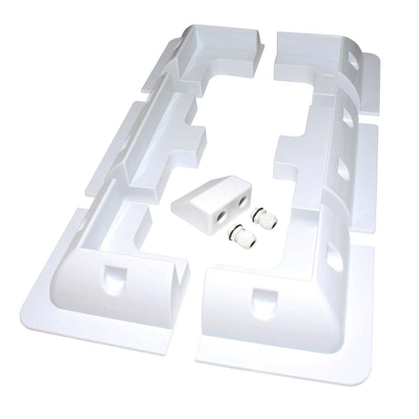 White solar panel corner and side mounting brackets kit with cable entry
