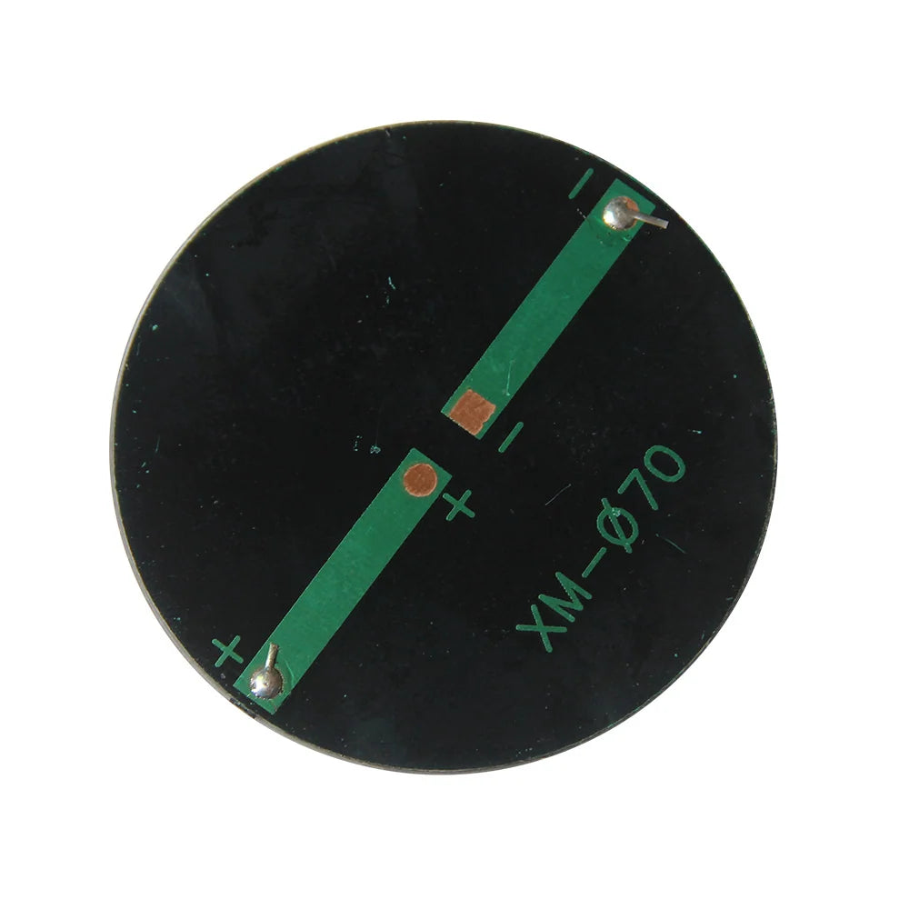 0.35W 5V Round Mini Solar Panel, 70mm DIY Module — rear solder pads