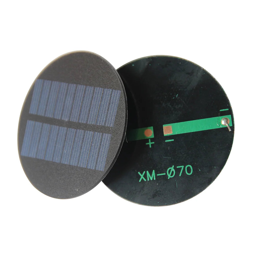 0.35W 5V Round Mini Solar Panel, 70mm DIY Module — combined front and back view