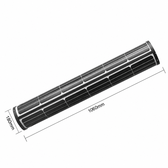 100W cylindrical glass solar panel measuring 1060mm high and 180mm in diameter