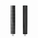 Cylindrical glass solar modules with silver cell outlines and an all-black finish