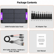 100W solar panel package with MC4 adapter cable, DC adapter tips and user manual