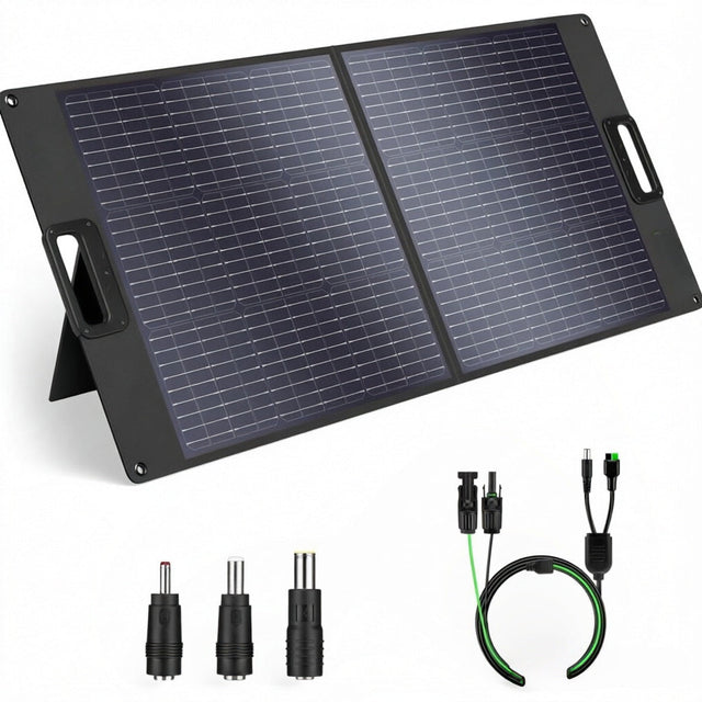 100W two-section folding solar panel with portable fabric carrying format