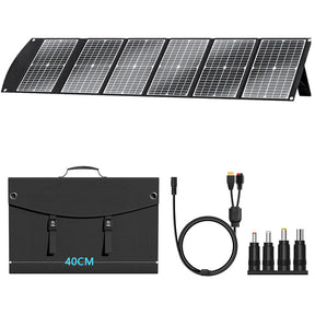 Unfolded 100W six-section solar panel with black carrying format