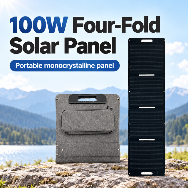 100W four-fold monocrystalline solar panel and gray case with English heading