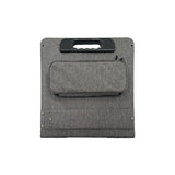 Folded gray solar panel case with integrated handle and pouch
