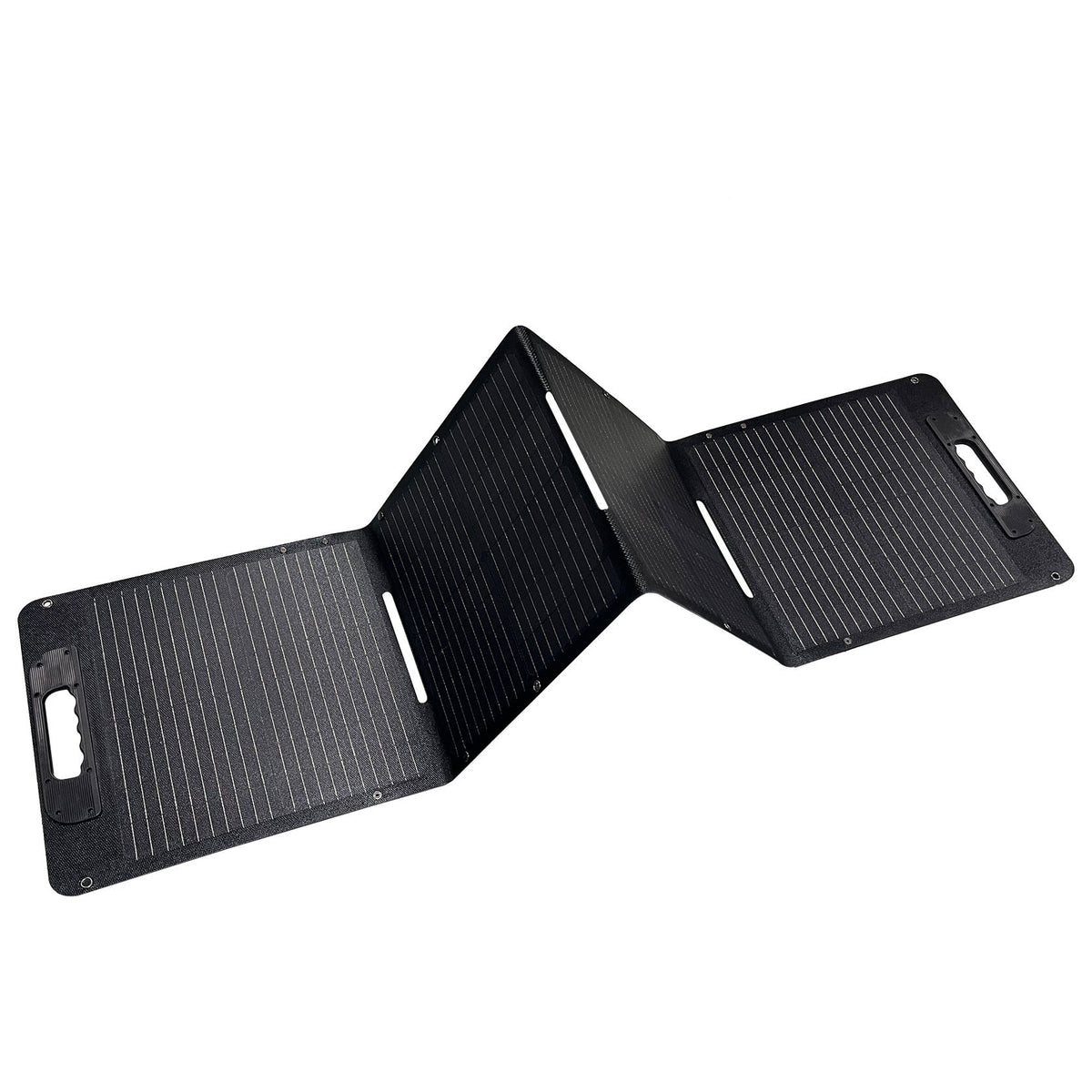 100W solar panel partially unfolded to show four sections
