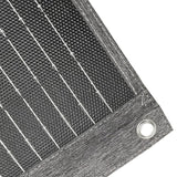 Close-up of solar cells and reinforced corner eyelet on 100W fabric panel
