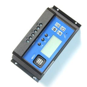 10A–100A PWM solar charge controller — controller LCD and two USB ports
