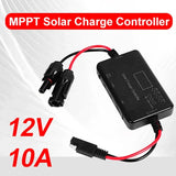 10A 12V MPPT solar charge controller with attached solar and battery leads