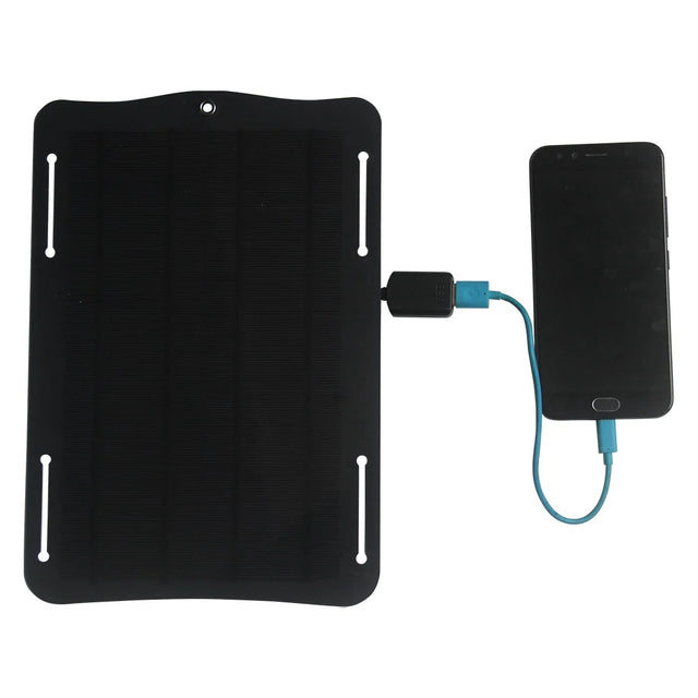 10W solar panel — panel charging a phone