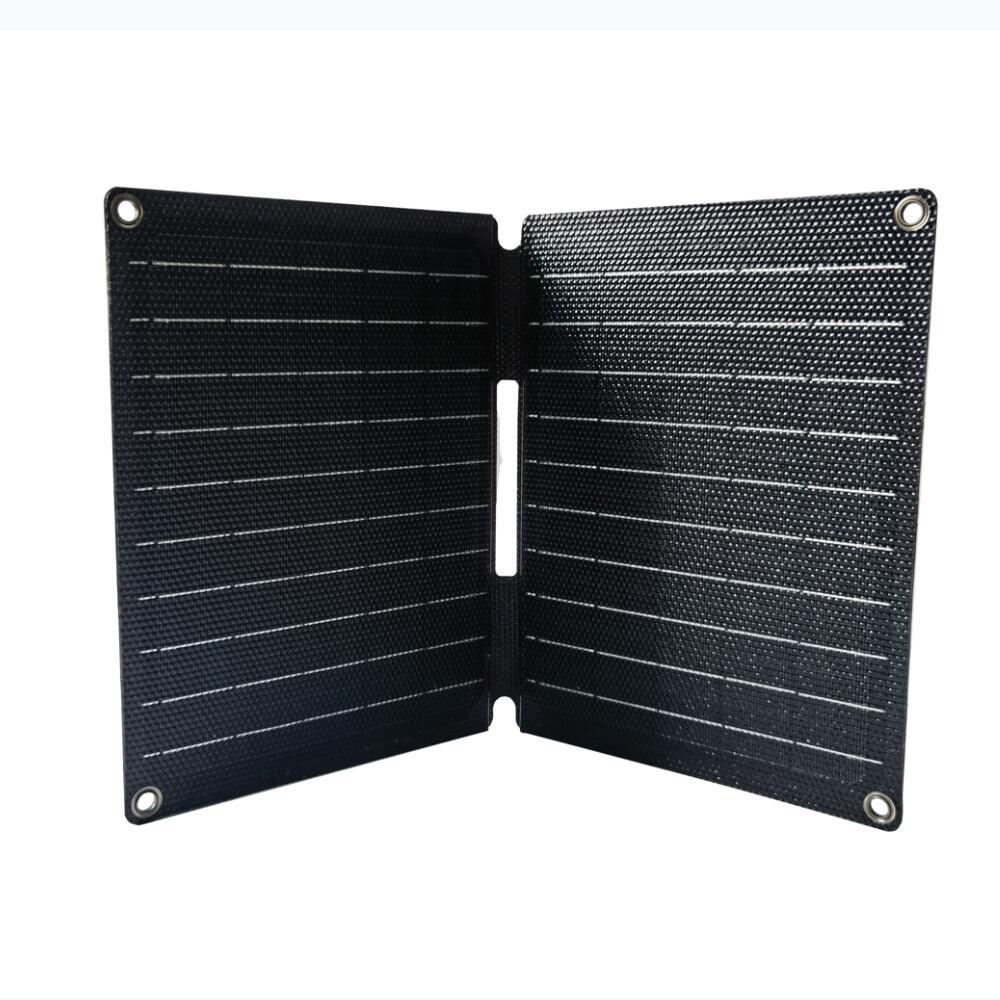 10W foldable solar charger — two-section charger partly folded