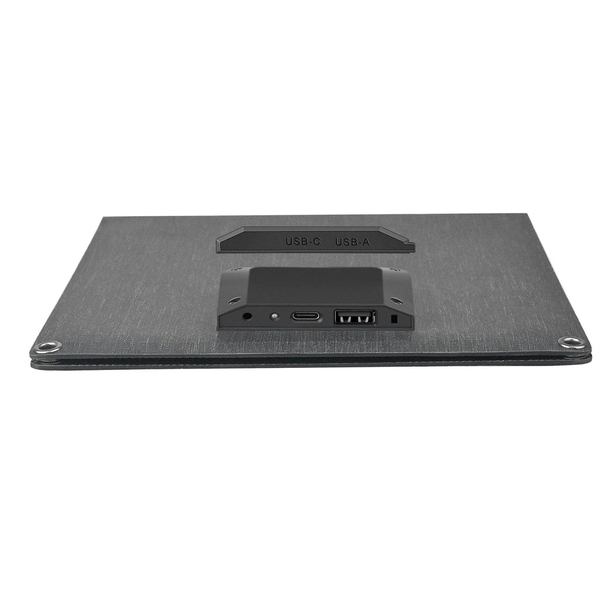 10W foldable solar charger — USB-C and USB-A output box