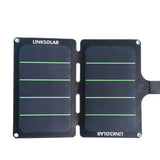 11W foldable charger unfolded flat; dual panels with alignment slots and corner eyelets.