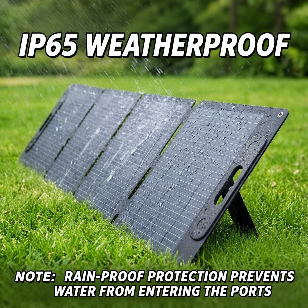 120W foldable solar panel in rain with connector protection caution