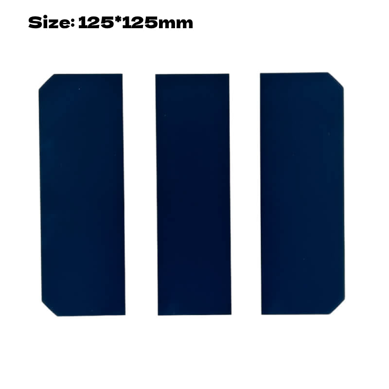 125×125 mm SunPower cell cut into three vertical strips, front view.