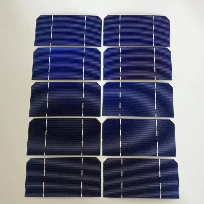 Ten 125mm monocrystalline solar cells arranged in two columns