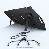 Rear kickstands and output leads on 150W folding solar panel