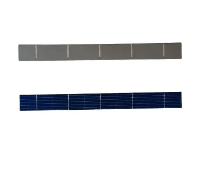 Front and back views of a 156mm polycrystalline solar cell strip