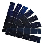 Fanned set of 157mm x 26mm monocrystalline solar cells