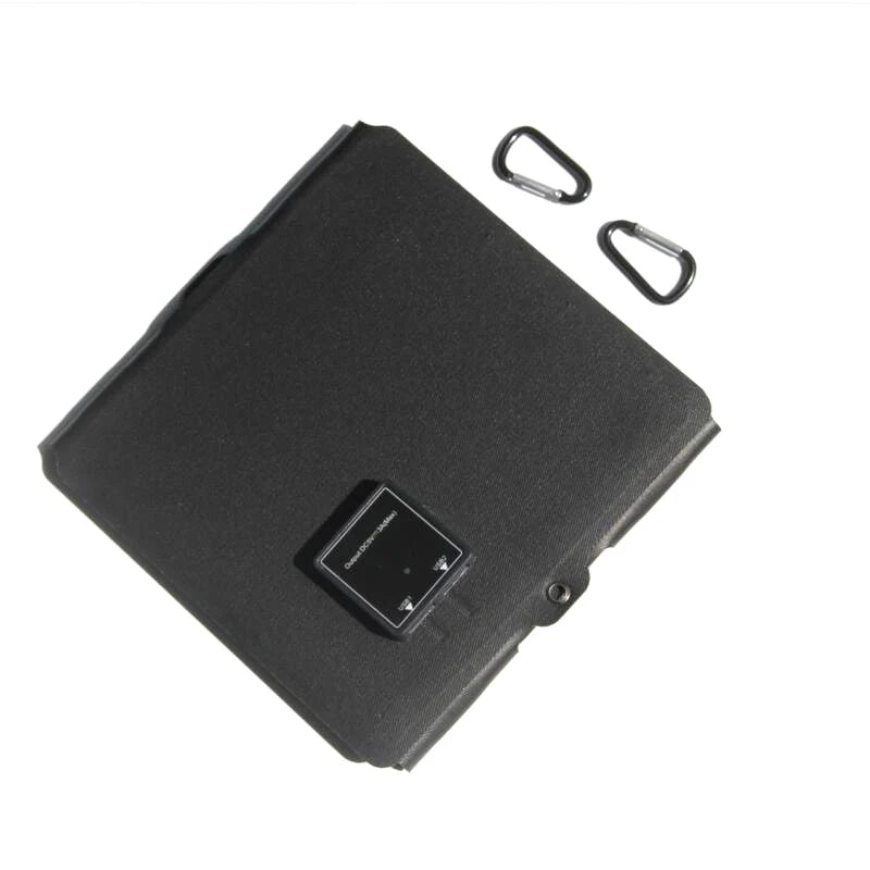 15W foldable solar charger — folded charger and carabiners
