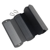 16W foldable solar charger — partly opened panel and carabiners